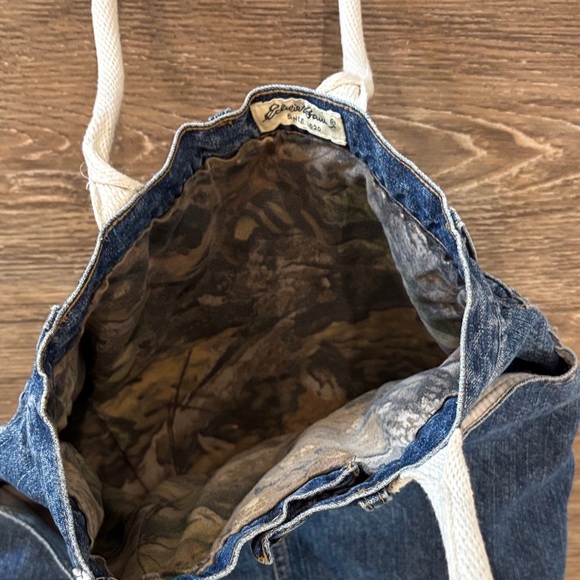 Upcycled Denim Tote Bag with White Straps using Eddie Bauer Jeans - Picture 7 of 10